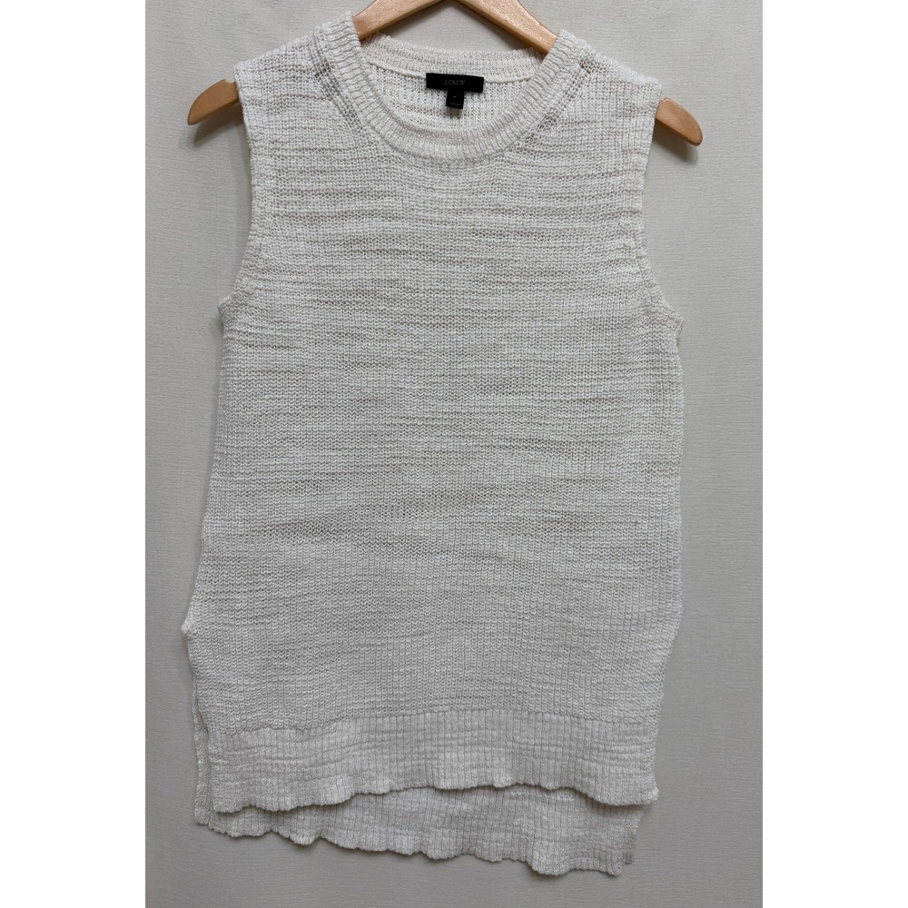 J.Crew Women's Sweater Tank Top White Cotton Blend Knit Sleeveless Coastal Chic